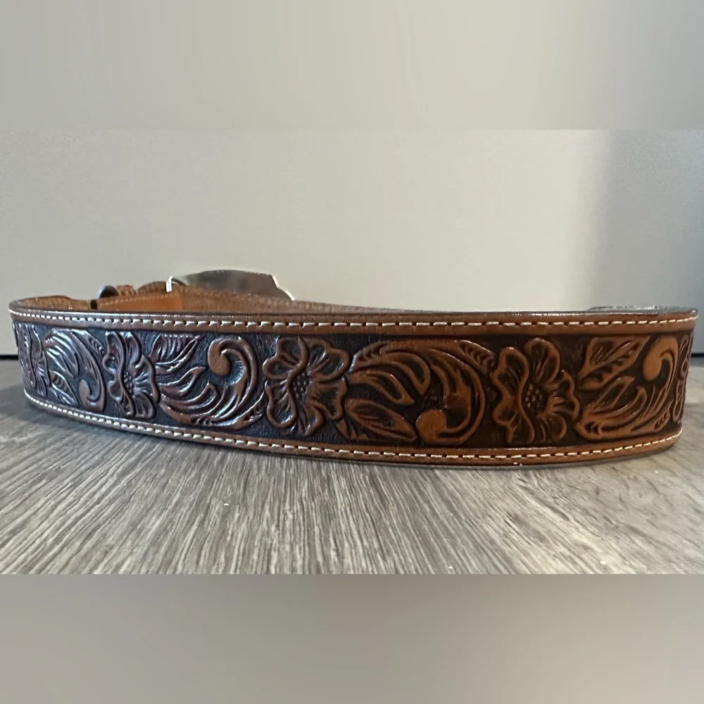 Tony Lama Kids Belt Tan Tooled Lil' Champ Buckle C60154